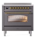 Nostalgie II Series 36 inch Freestanding Electric Induction Range with 6 Elements, Smoothtop Cooktop, 3.5 cu. ft. Total Oven Capacity, Convection Oven, Storage Drawer, with Brass Trim view 2