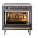 Nostalgie II Series 36 inch Freestanding Electric Induction Range with 6 Elements, Smoothtop Cooktop, 3.5 cu. ft. Total Oven Capacity, Convection Oven, Storage Drawer, with Brass Trim view 3