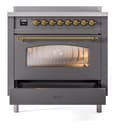 Nostalgie II Series 36 inch Freestanding Electric Induction Range with 6 Elements, Smoothtop Cooktop, 3.5 cu. ft. Total Oven Capacity, Convection Oven, Storage Drawer, with Brass Trim view 4