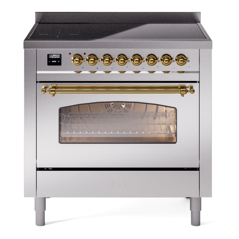 Nostalgie II 36 UPI366NMPSSG Freestanding Electric Range Range with Induction Single Oven with Triple Glass Door with Brass knobs
