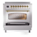 Nostalgie II 36 UPI366NMPSSG Freestanding Electric Range Range with Induction Single Oven with Triple Glass Door with Brass knobs view 4