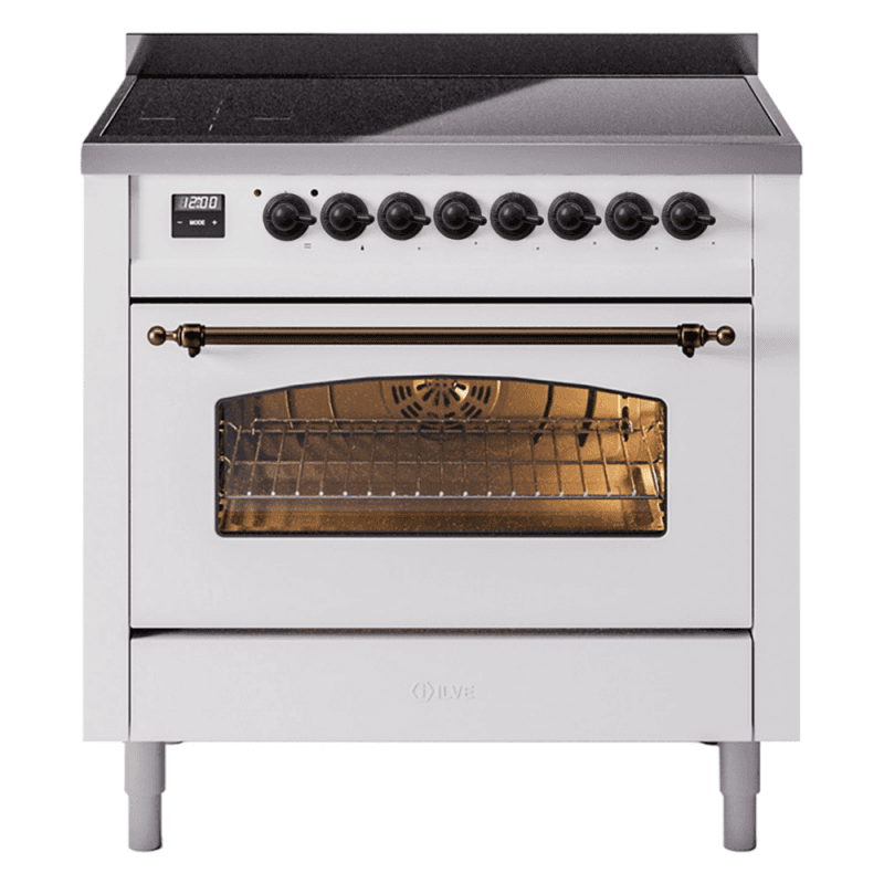 Nostalgie II 36 UPI366NMPWHB Freestanding Electric Range Range with Induction Single Oven with Triple Glass Door with Bronze knobs