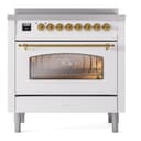Nostalgie II 36 UPI366NMPWHG Freestanding Electric Range Range with Induction Single Oven with Triple Glass Door with Brass knobs view 2