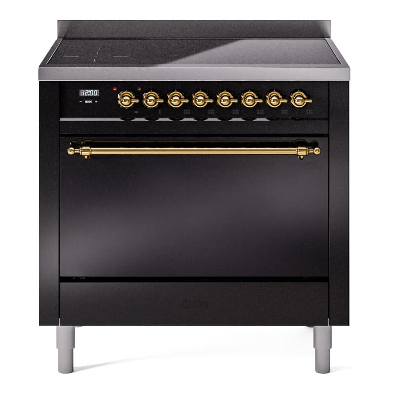 Nostalgie II 36 UPI366QNMPBKG Freestanding Electric Range Range with Induction Single Oven with Solid Door with Brass knobs