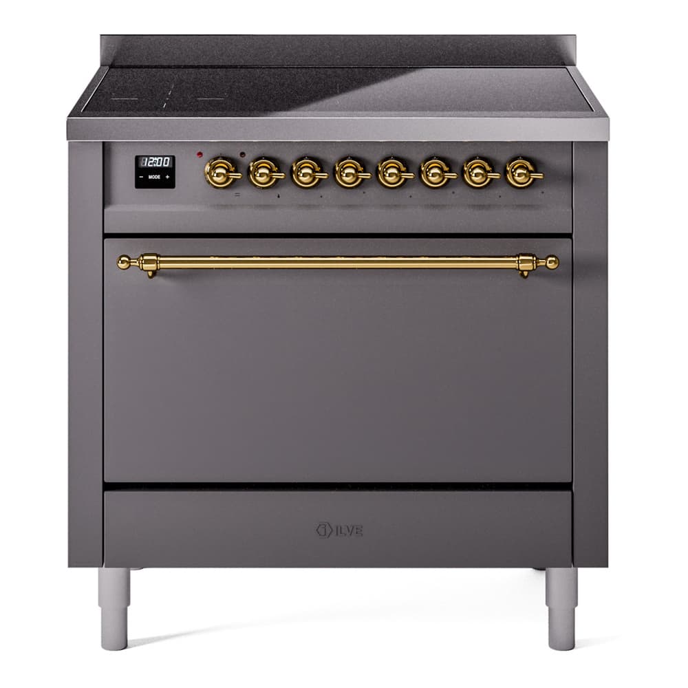 Nostalgie II 36 UPI366QNMPMGG Freestanding Electric Range Range with Induction Single Oven with Solid Door with Brass knobs