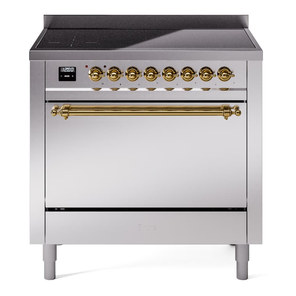 Nostalgie II 36 UPI366QNMPSSG Freestanding Electric Range Range with Induction Single Oven with Solid Door with Brass knobs