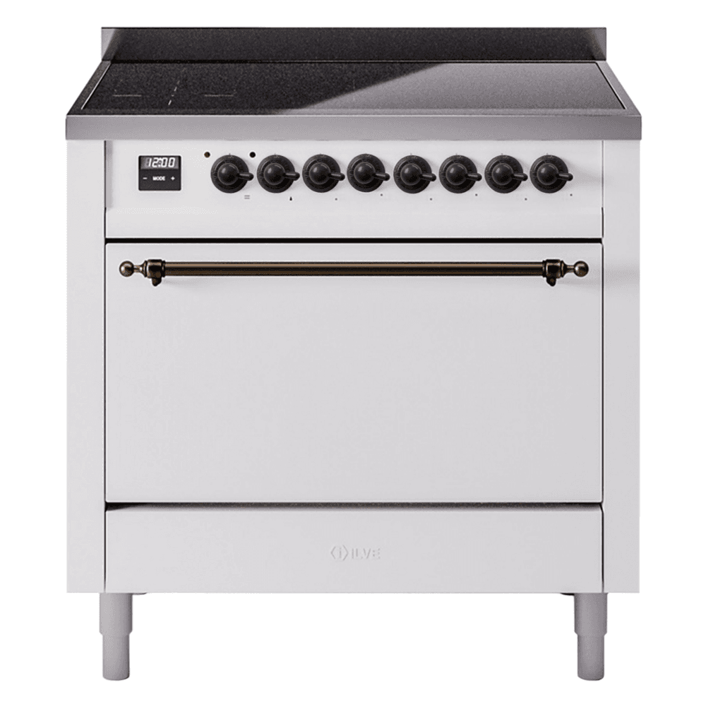 Nostalgie II 36 UPI366QNMPWHB Freestanding Electric Range Range with Induction Single Oven with Solid Door with Bronze knobs