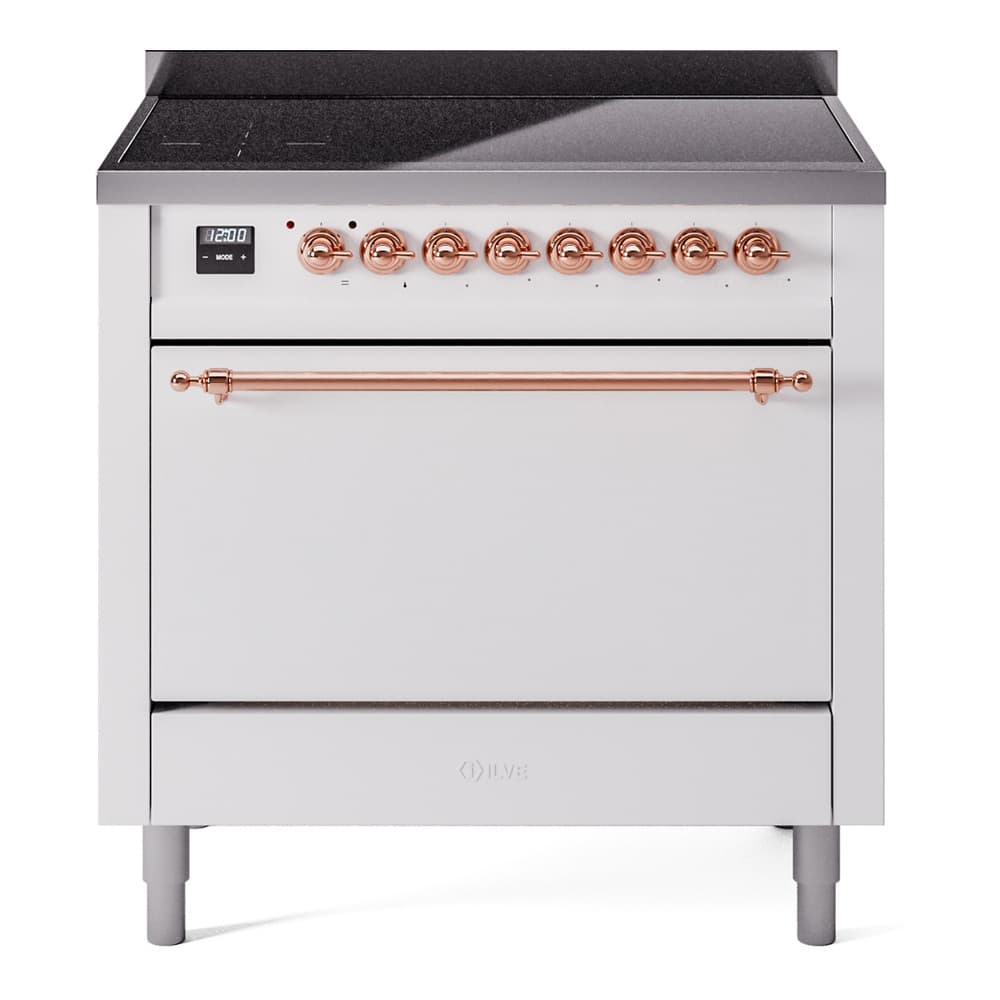 Nostalgie II 36 UPI366QNMPWHP Freestanding Electric Range Range with Induction Single Oven with Solid Door with Copper knobs