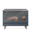 Nostalgie II 48 UPI486NMPBGG Freestanding Electric Range Range with Induction Double Oven with Triple Glass Door with Brass knobs view 2