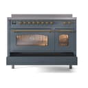 Nostalgie II 48 UPI486NMPBGG Freestanding Electric Range Range with Induction Double Oven with Triple Glass Door with Brass knobs view 6