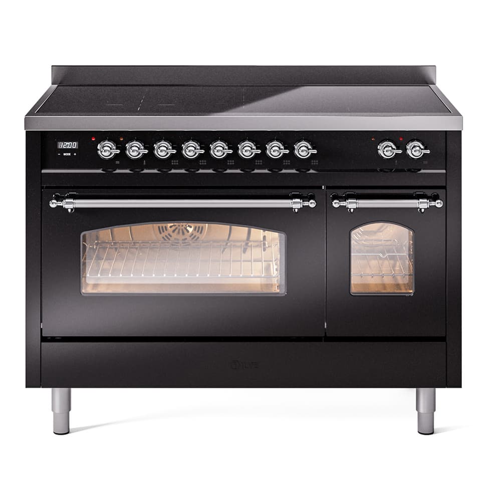 Nostalgie II 48 UPI486NMPBKC Freestanding Electric Range Range with Induction Double Oven with Triple Glass Door with Chrome knobs