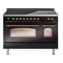 Nostalgie II 48 UPI486NMPBKG Freestanding Electric Range Range with Induction Double Oven with Triple Glass Door with Brass knobs view 1