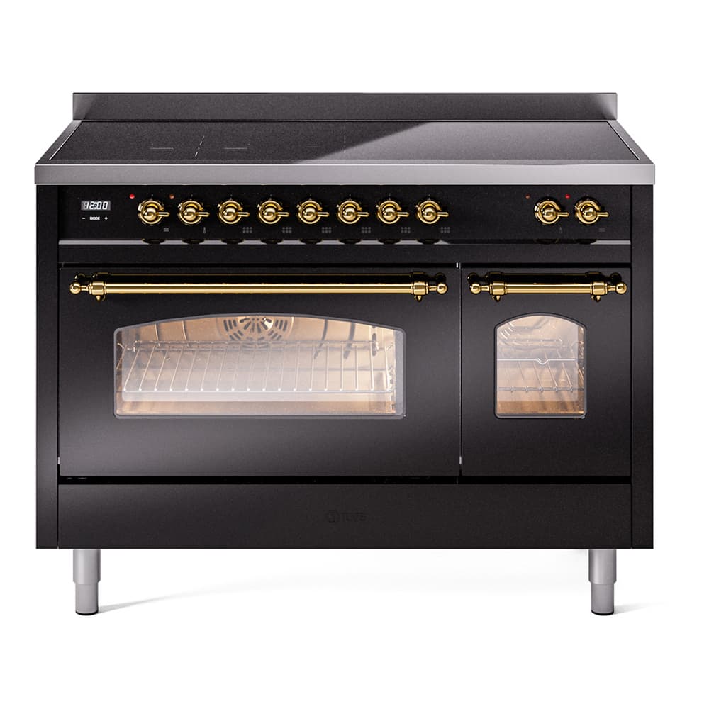 Nostalgie II 48 UPI486NMPBKG Freestanding Electric Range Range with Induction Double Oven with Triple Glass Door with Brass knobs