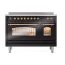 Nostalgie II 48 UPI486NMPBKG Freestanding Electric Range Range with Induction Double Oven with Triple Glass Door with Brass knobs view 2