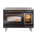 Nostalgie II 48 UPI486NMPBKG Freestanding Electric Range Range with Induction Double Oven with Triple Glass Door with Brass knobs view 5