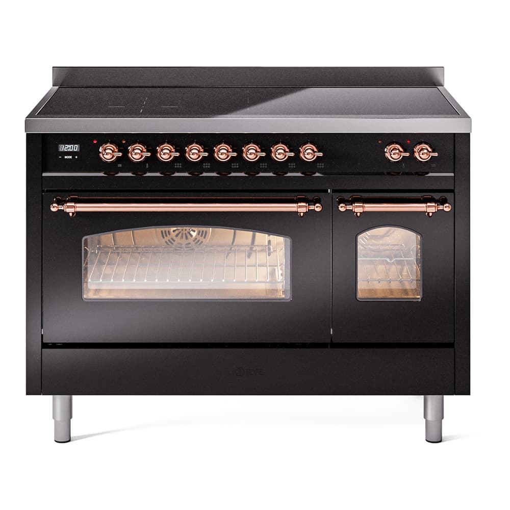 Nostalgie II 48 UPI486NMPBKP Freestanding Electric Range Range with Induction Double Oven with Triple Glass Door with Copper knobs