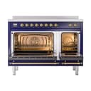 Nostalgie II 48 UPI486NMPMBG Freestanding Electric Range Range with Induction Double Oven with Triple Glass Door with Brass knobs view 3