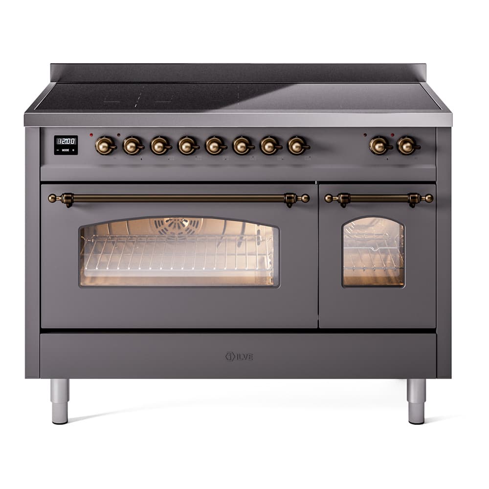 Nostalgie II 48 UPI486NMPMGB Freestanding Electric Range Range with Induction Double Oven with Triple Glass Door with Bronze knobs