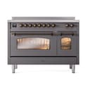 Nostalgie II 48 UPI486NMPMGB Freestanding Electric Range Range with Induction Double Oven with Triple Glass Door with Bronze knobs view 2