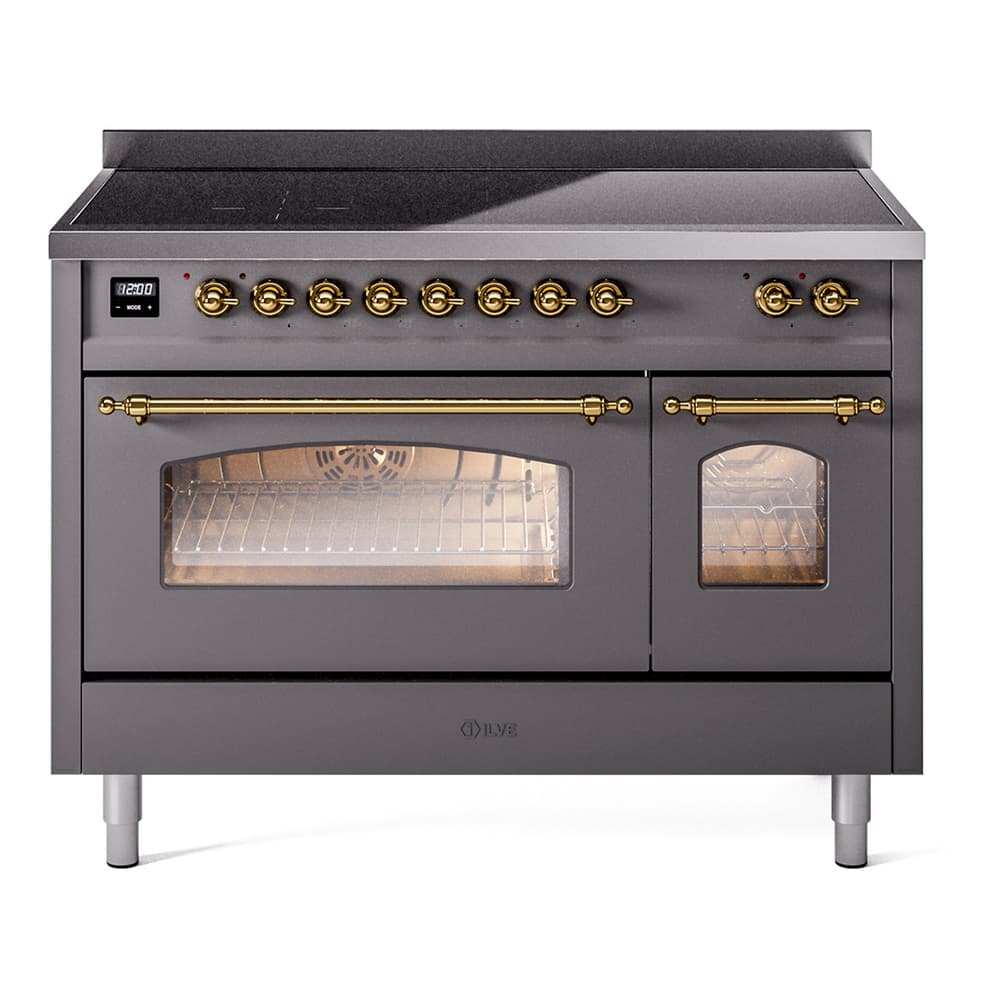 Nostalgie II 48 UPI486NMPMGG Freestanding Electric Range Range with Induction Double Oven with Triple Glass Door with Brass knobs