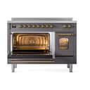 Nostalgie II 48 UPI486NMPMGG Freestanding Electric Range Range with Induction Double Oven with Triple Glass Door with Brass knobs view 4