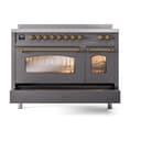 Nostalgie II 48 UPI486NMPMGG Freestanding Electric Range Range with Induction Double Oven with Triple Glass Door with Brass knobs view 6