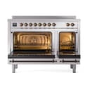 Nostalgie II 48 UPI486NMPSSB Freestanding Electric Range Range with Induction Double Oven with Triple Glass Door with Bronze knobs view 3