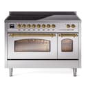 Nostalgie II 48 UPI486NMPSSG Freestanding Electric Range Range with Induction Double Oven with Triple Glass Door with Brass knobs view 1