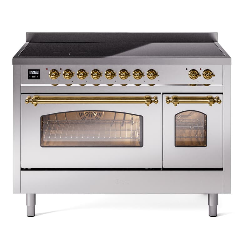 Nostalgie II 48 UPI486NMPSSG Freestanding Electric Range Range with Induction Double Oven with Triple Glass Door with Brass knobs