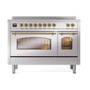 Nostalgie II 48 UPI486NMPSSG Freestanding Electric Range Range with Induction Double Oven with Triple Glass Door with Brass knobs view 2