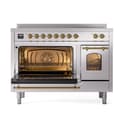 Nostalgie II 48 UPI486NMPSSG Freestanding Electric Range Range with Induction Double Oven with Triple Glass Door with Brass knobs view 4