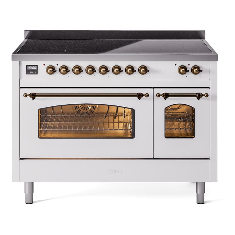 Nostalgie II 48 UPI486NMPWHB Freestanding Electric Range Range with Induction Double Oven with Triple Glass Door with Bronze knobs