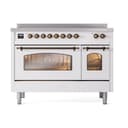 Nostalgie II 48 UPI486NMPWHB Freestanding Electric Range Range with Induction Double Oven with Triple Glass Door with Bronze knobs view 2