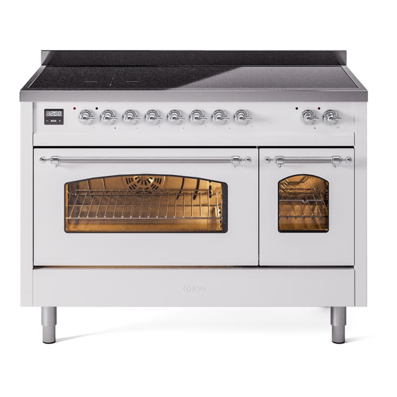 Nostalgie II 48 UPI486NMPWHC Freestanding Electric Range Range with Induction Double Oven with Triple Glass Door with Chrome knobs