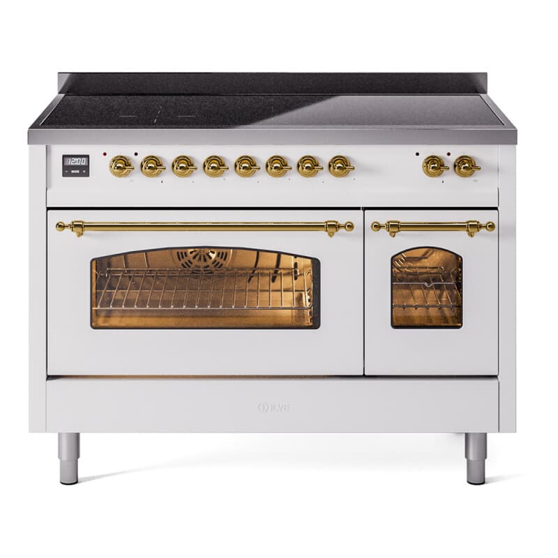 Nostalgie II 48 UPI486NMPWHG Freestanding Electric Range Range with Induction Double Oven with Triple Glass Door with Brass knobs
