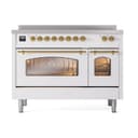 Nostalgie II 48 UPI486NMPWHG Freestanding Electric Range Range with Induction Double Oven with Triple Glass Door with Brass knobs view 2