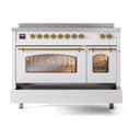 Nostalgie II 48 UPI486NMPWHG Freestanding Electric Range Range with Induction Double Oven with Triple Glass Door with Brass knobs view 6