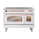 Nostalgie II 48 UPI486NMPWHP Freestanding Electric Range Range with Induction Double Oven with Triple Glass Door with Copper knobs view 2
