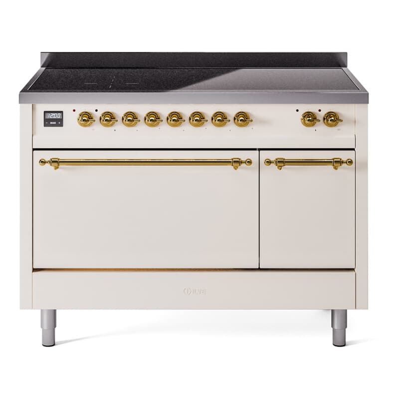 Nostalgie II 48 UPI486QNMPAWG Freestanding Electric Range Range with Induction Double Oven with Solid Door with Brass knobs