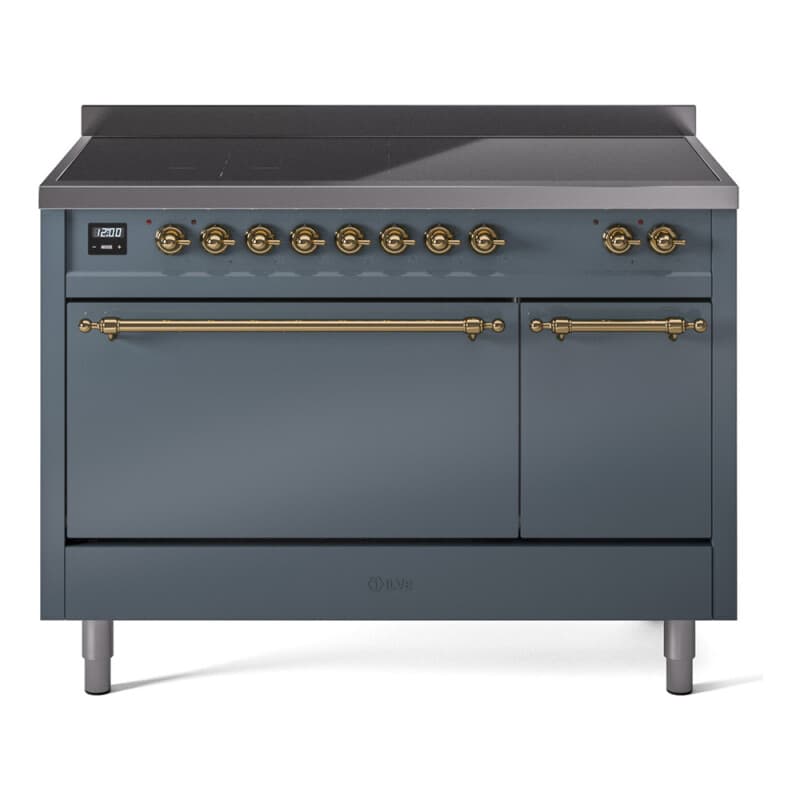 Nostalgie II 48 UPI486QNMPBGG Freestanding Electric Range Range with Induction Double Oven with Solid Door with Brass knobs