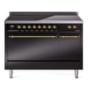 Nostalgie II 48 UPI486QNMPBKG Freestanding Electric Range Range with Induction Double Oven with Solid Door with Brass knobs view 1