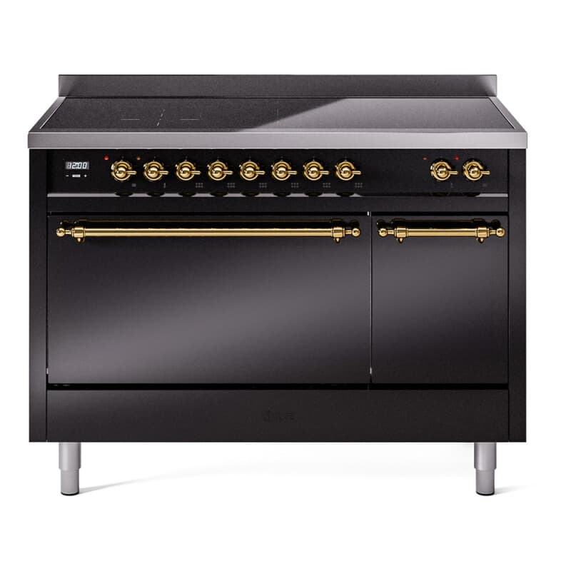 Nostalgie II 48 UPI486QNMPBKG Freestanding Electric Range Range with Induction Double Oven with Solid Door with Brass knobs
