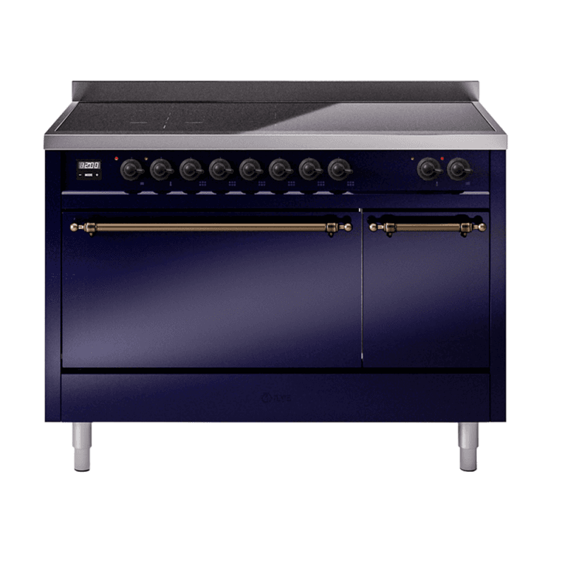 Nostalgie II 48 UPI486QNMPMBB Freestanding Electric Range Range with Induction Double Oven with Solid Door with Bronze knobs