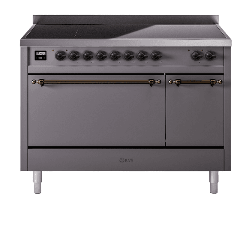Nostalgie II 48 UPI486QNMPMGB Freestanding Electric Range Range with Induction Double Oven with Solid Door with Bronze knobs