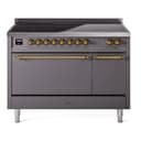 Nostalgie II 48 UPI486QNMPMGG Freestanding Electric Range Range with Induction Double Oven with Solid Door with Brass knobs view 1