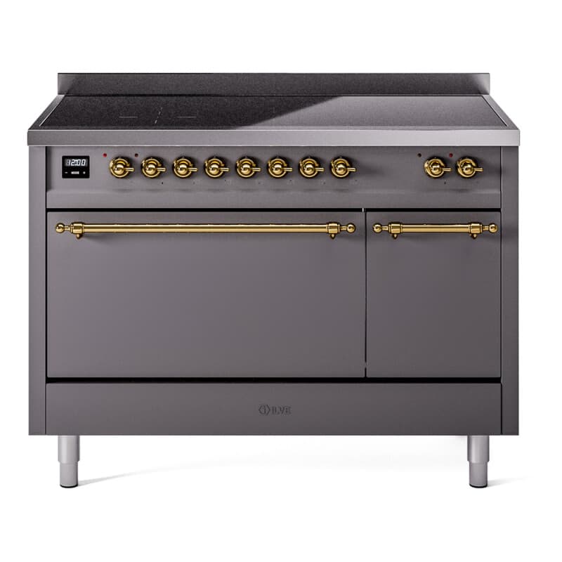 Nostalgie II 48 UPI486QNMPMGG Freestanding Electric Range Range with Induction Double Oven with Solid Door with Brass knobs