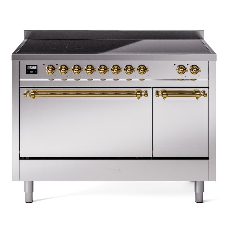 Nostalgie II 48 UPI486QNMPSSG Freestanding Electric Range Range with Induction Double Oven with Solid Door with Brass knobs