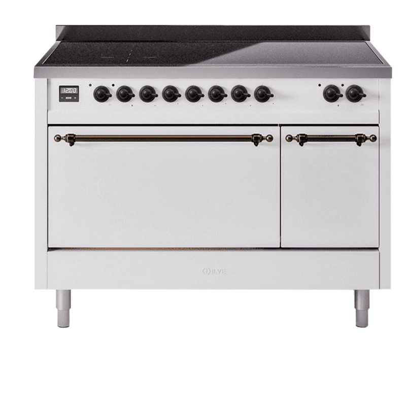 Nostalgie II 48 UPI486QNMPWHB Freestanding Electric Range Range with Induction Double Oven with Solid Door with Bronze knobs