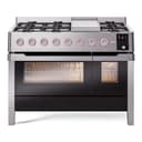 Panoramagic 48 UPM12FDS3SS Freestanding Dual Fuel Range with 8 Sealed Burners with Griddle Double Oven with Triple Glass Door with Satin knobs view 1