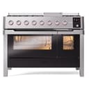 Panoramagic 48 UPM12FDS3SS Freestanding Dual Fuel Range with 8 Sealed Burners with Griddle Double Oven with Triple Glass Door with Satin knobs view 2